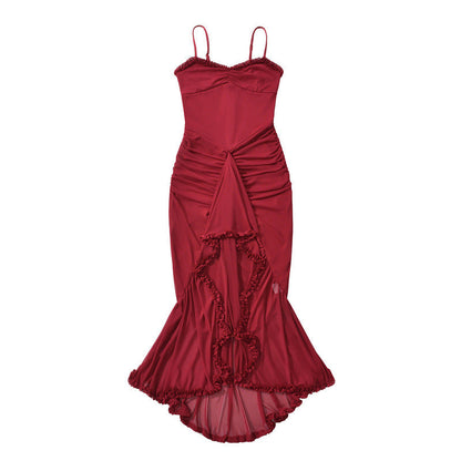 BerlinGlamour Trägerkleid: Asymmetrisches Netzkleid mit Schlitz