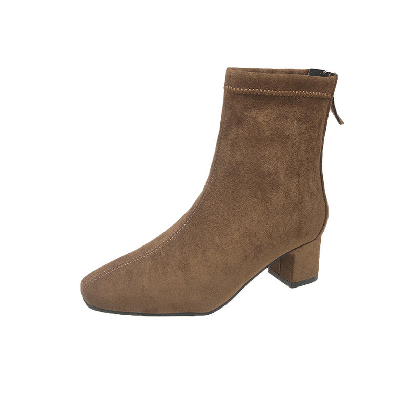 Damen Stiefeletten Blockabsatz Wildleder Elegant