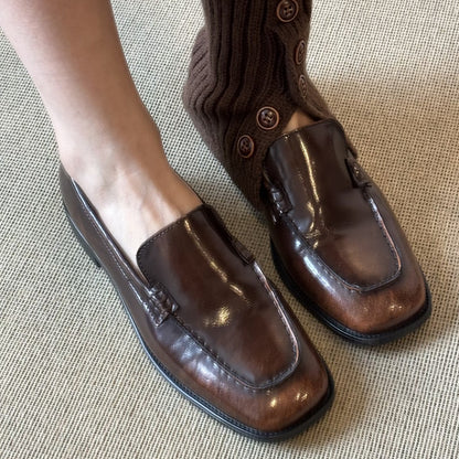 Damen Mokassins Leder Schuhe Knöpfchen Verschluss Elegannt - BerlinGlamour