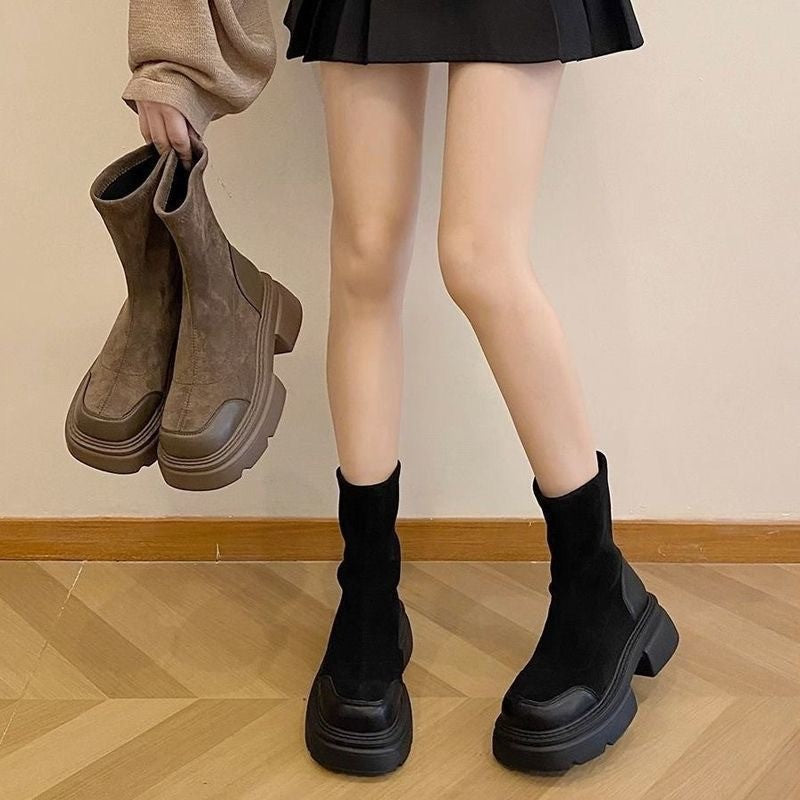Damen Stiefeletten Chunky Komfort Sohle Elastisch