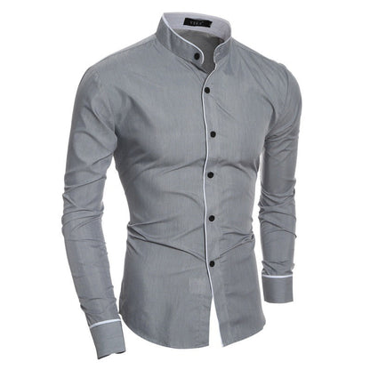Herren Hemd Langarm Modern Stehkragen Kontrast Details