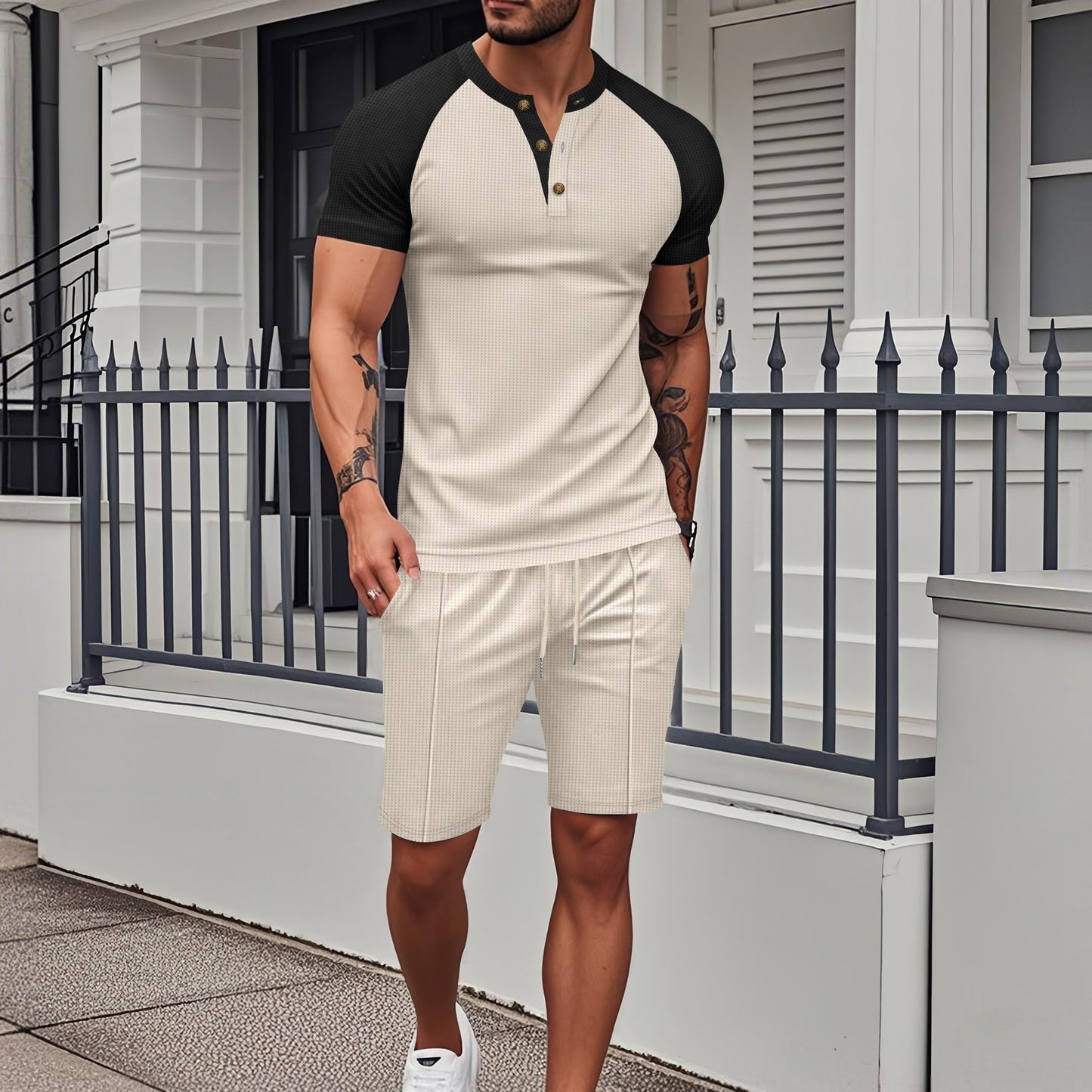 Herren Sport Set Kurzarm mit Struktur Optik Modern