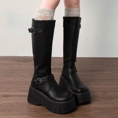 Damen Stiefel Mit Schnallen Schwarz Modisch