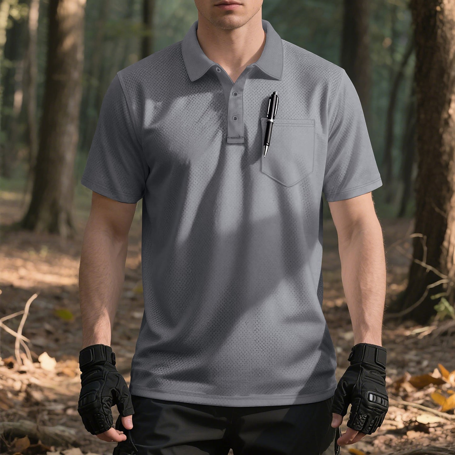 Herren Polo-Shirt atmungsaktiv mit Brusttasche Sportlich Modern