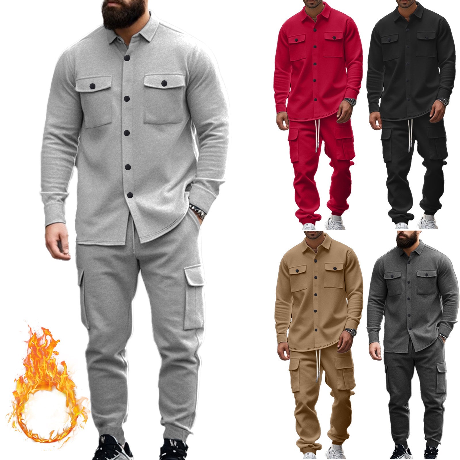 Herren Jogginganzug Set Cargo Hemd Hose Bequem Sportlich - BerlinGlamour