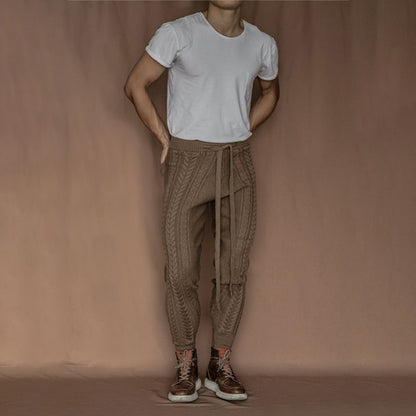Herren Strickhose Mit Zopfmuster und elastischem Gürtel