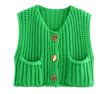 Damen Strickweste Modern mit Knöpfen und Taschen