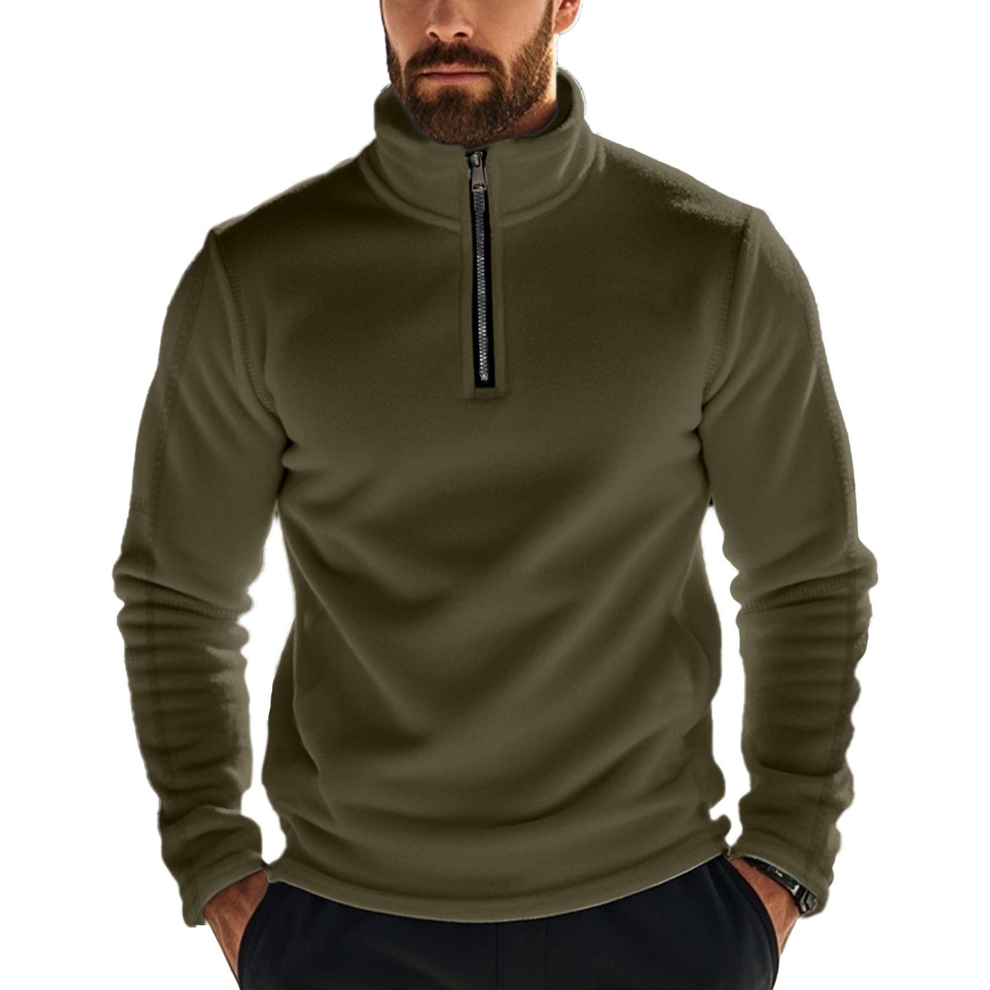 Herren Fleece Pullover Warm mit Reißverschluss und Taschen - BerlinGlamour