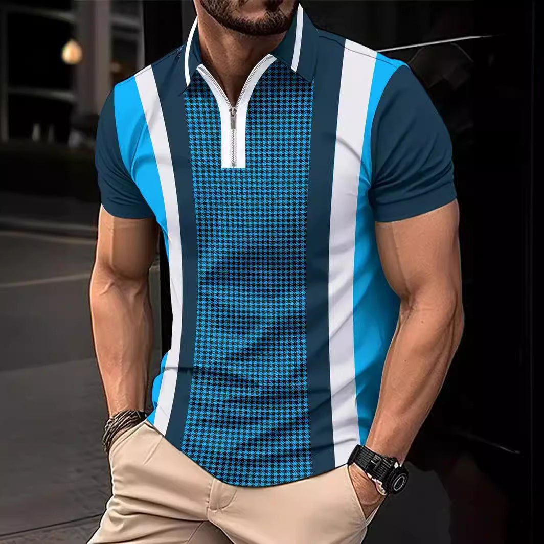 Herren Poloshirt Kurzarm Karomuster Modern Stehkragen
