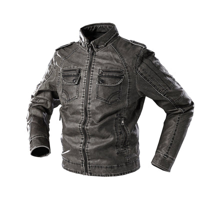 Lederjacke Herren Lässig mit vielen Taschen Schwarz