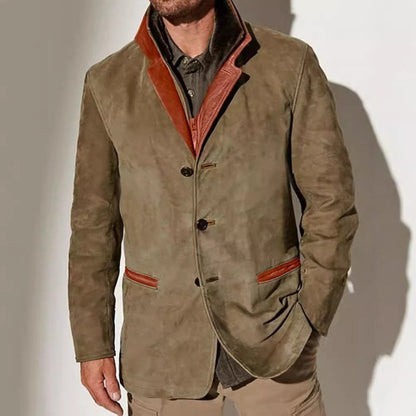 Herren Lederjacke Elegant Wildleder Mit Kontrastdetails