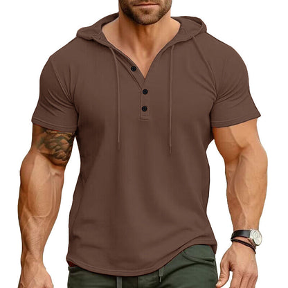 Herren Kapuzenhemd Kurzarm Modern Henley Ausschnitt