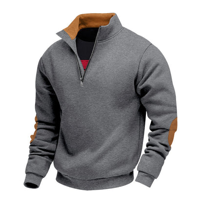Herren Pullover Stehkragen Sportlich Leder Akzente