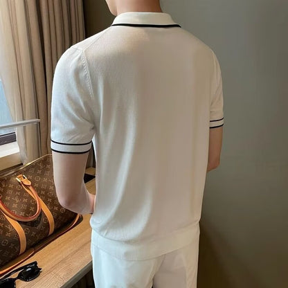 Herren Poloshirt Modern Slim Fit Mit Reißverschluss