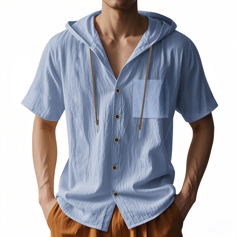 Herren Hoodie Kurzarm mit Brusttasche Sportlich Casual