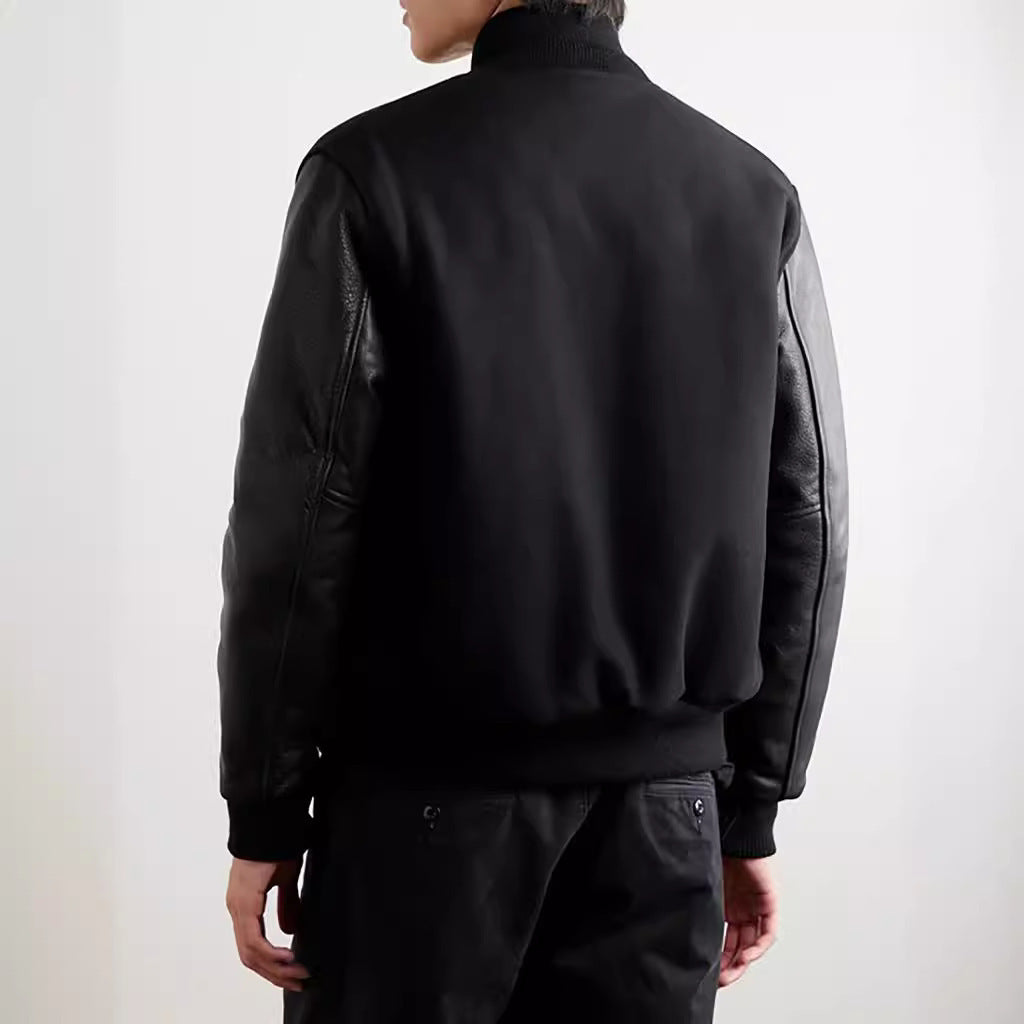 Herren Lederjacke College Style Trendig Schwarz