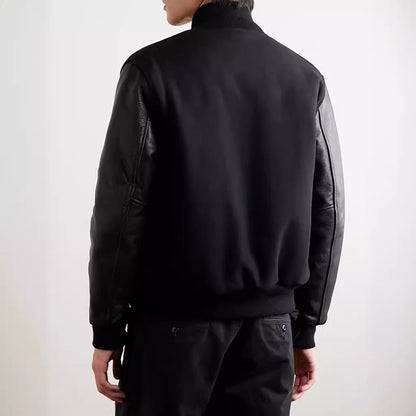 Herren Lederjacke College Style Trendig Schwarz