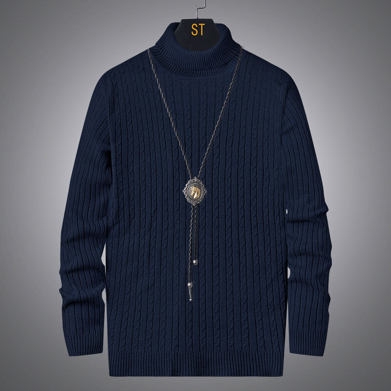 Herren Pullover Rollkragen Strick Zopfmuster Modern