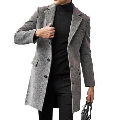 Eleganter Herren Wollmantel Klassisch Revers Verdeckte Knöpfe