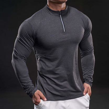 Herren Funktionsshirt Langarm Sportlich Stehkragen