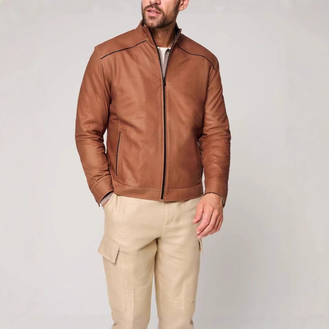 Herren Lederjacke Modern Stehkragen Elegante Optik