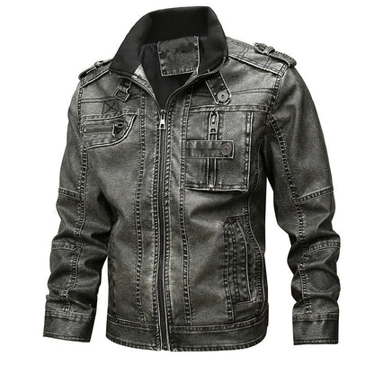 Herren Lederjacke Robust Militär Stil Schwarz