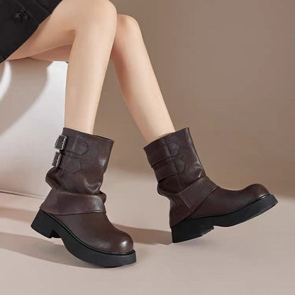 Damen Stiefeletten Modisch Robust mit verstellbarem Riemen
