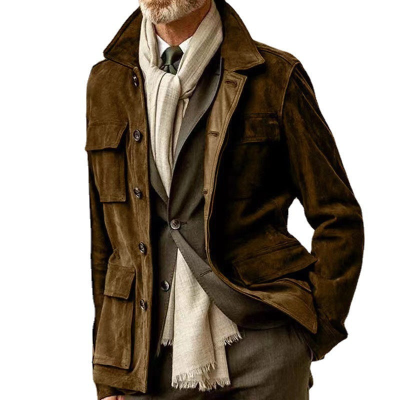 Herren Lederjacke Hochwertig Wildleder Schwarz