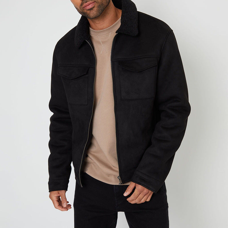 Herren Lederjacke Warm Wildleder Kragen