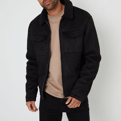 Herren Lederjacke Warm Wildleder Kragen