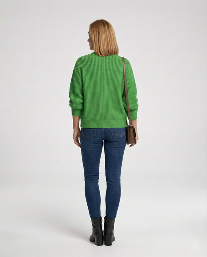 Damen Cardigan Grobstrick Oversize mit Rundknöpfen und Ballonärmeln