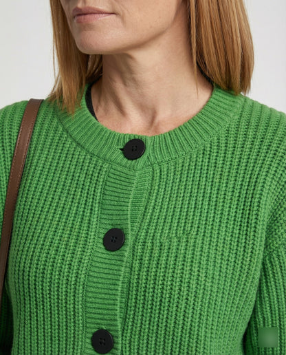 Damen Cardigan Grobstrick Oversize mit Rundknöpfen und Ballonärmeln