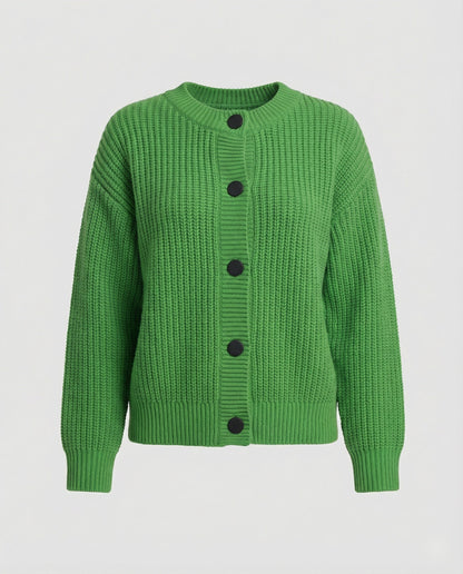 Damen Cardigan Grobstrick Oversize mit Rundknöpfen und Ballonärmeln