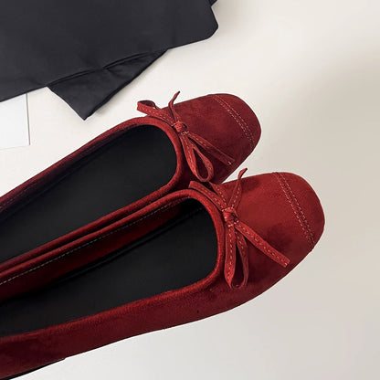 Damen Ballerinas Weich Wildleder Schleife Modisch
