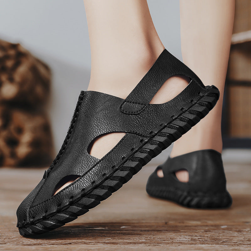 Damen Sandalen Leder Bequem Atmungsaktiv Sommer