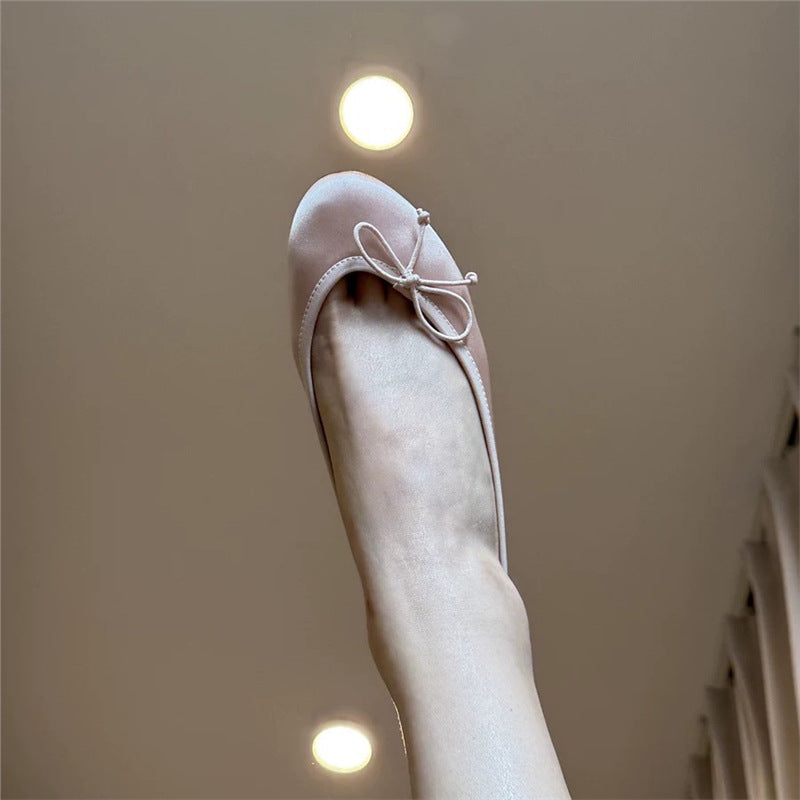 Damen Ballerinas Elastisch Bequem Schleifen Detail