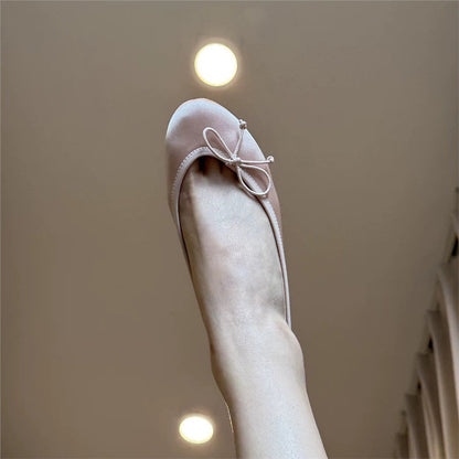 Damen Ballerinas Elastisch Bequem Schleifen Detail