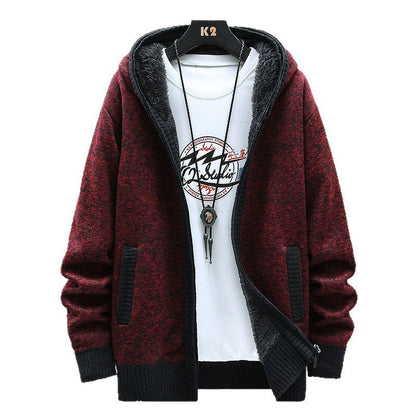 Herren Strickjacke Modern mit Kapuze Schwarz Weiß
