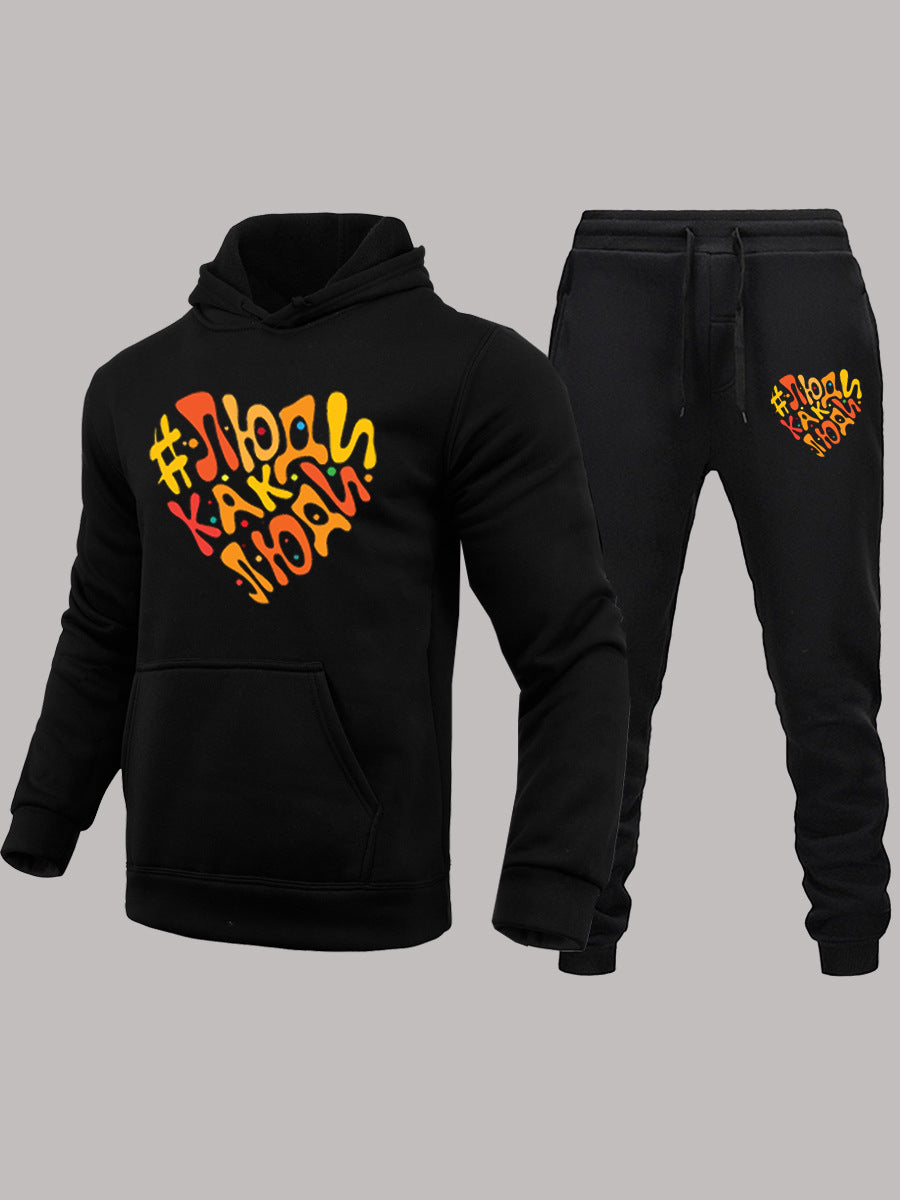 Herren SportSet Kapuzenpullover und Jogginghose mit Herzmuster