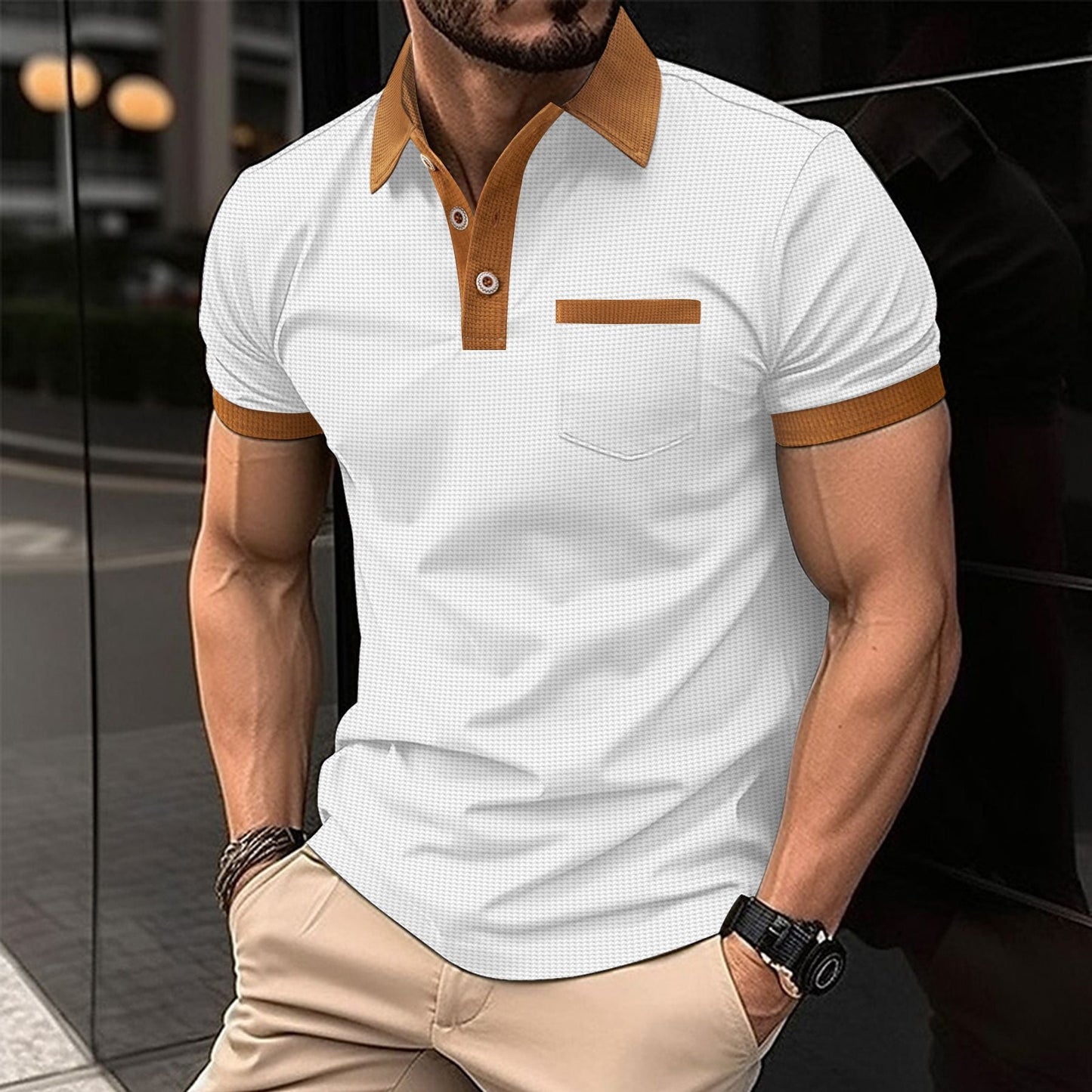 Herren Polohemd Modern mit Brusttasche und Kontrastfarben