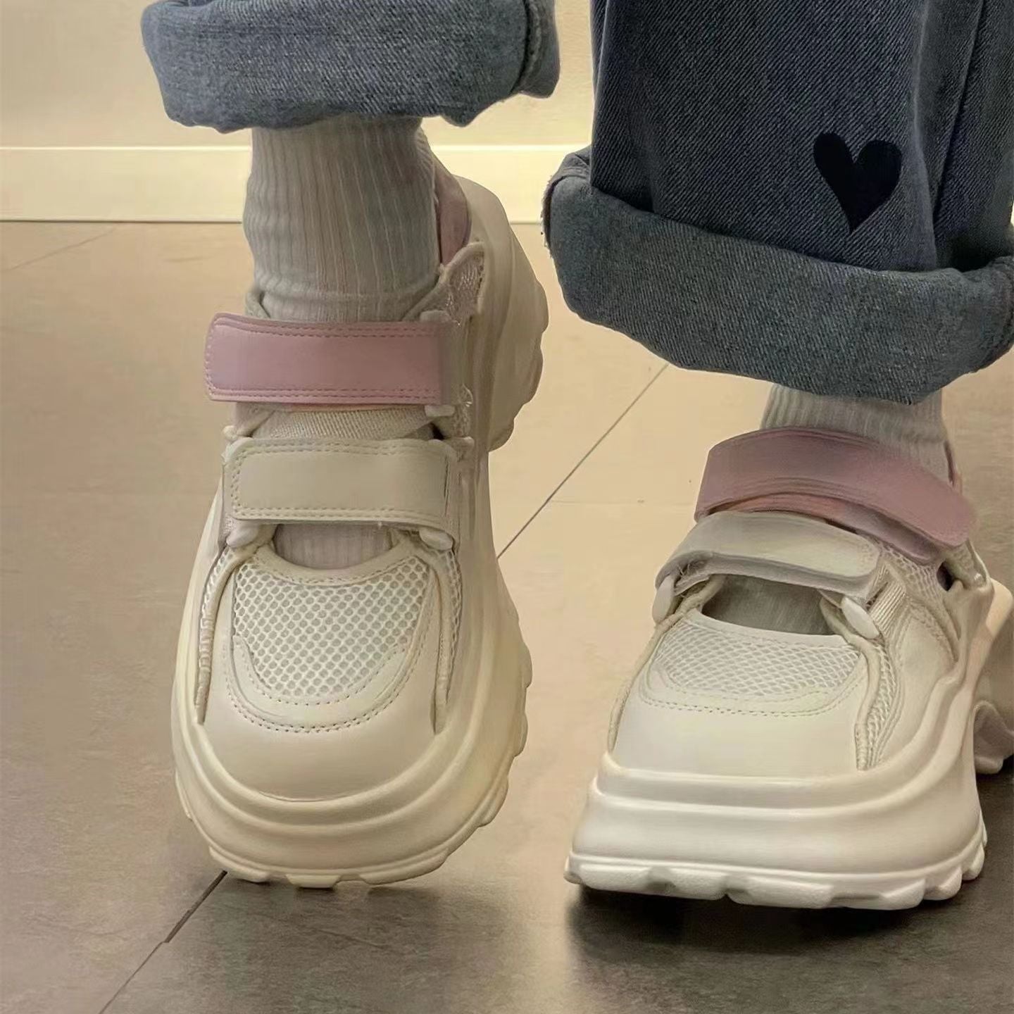 Damen Sneaker Bequem Atmungsaktiv Klettverschluss