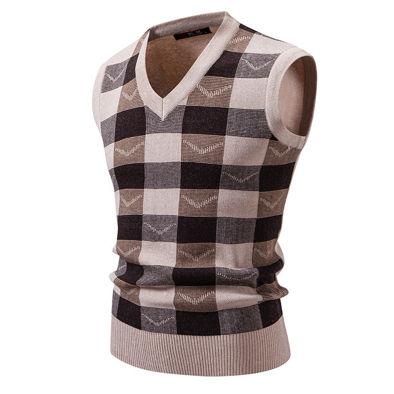 Herren Strickweste Karomuster Modern V-Ausschnitt - BerlinGlamour
