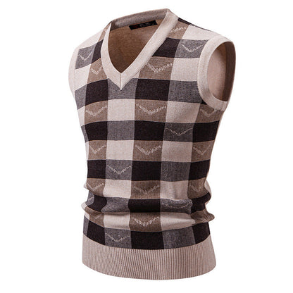 Herren Strickweste Karomuster Modern V-Ausschnitt - BerlinGlamour