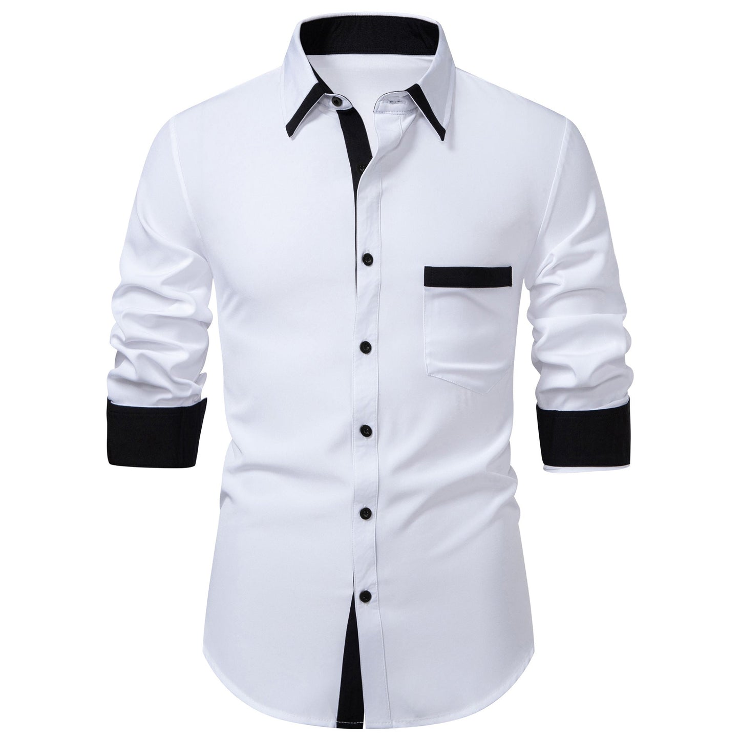 Herren Langarmhemd Elegantes Design Kontrastkragen Modern - BerlinGlamour