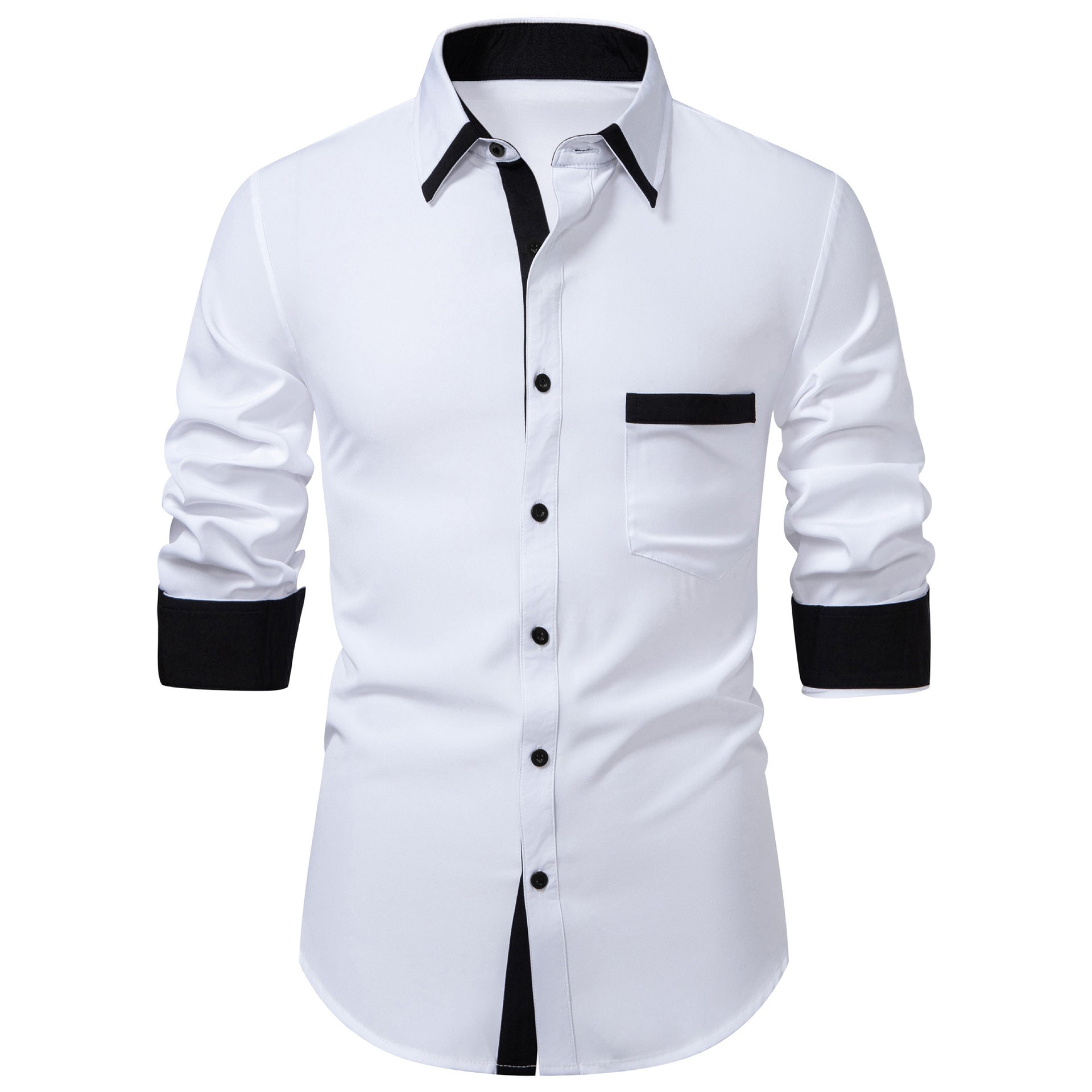 Herren Langarmhemd Elegantes Design Kontrastkragen Modern - BerlinGlamour