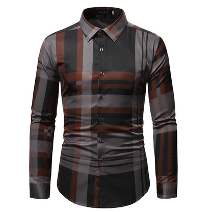 Herren Langarmhemd Slim Fit Kariert Modern