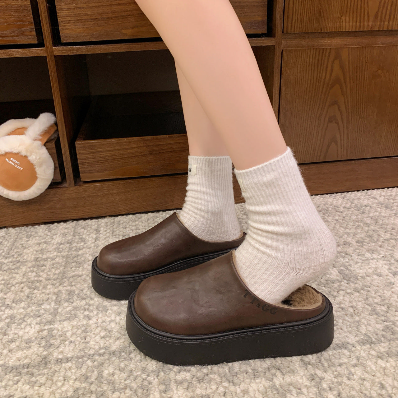 Damen Fleece-Clogs Weich Rutschfest Warm