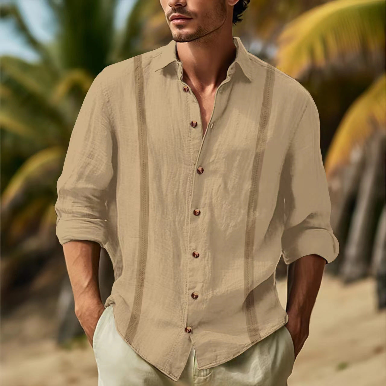 Leinenhemd Herren Modern Lässig Sommer