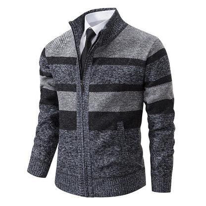 Herren Strickjacke Modern Gestreift Hochkragen
