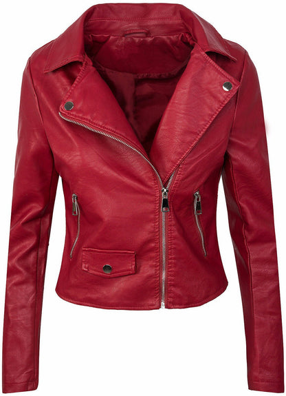 Damen Lederjacke Bikerstil Asymmetrisch Schwarz